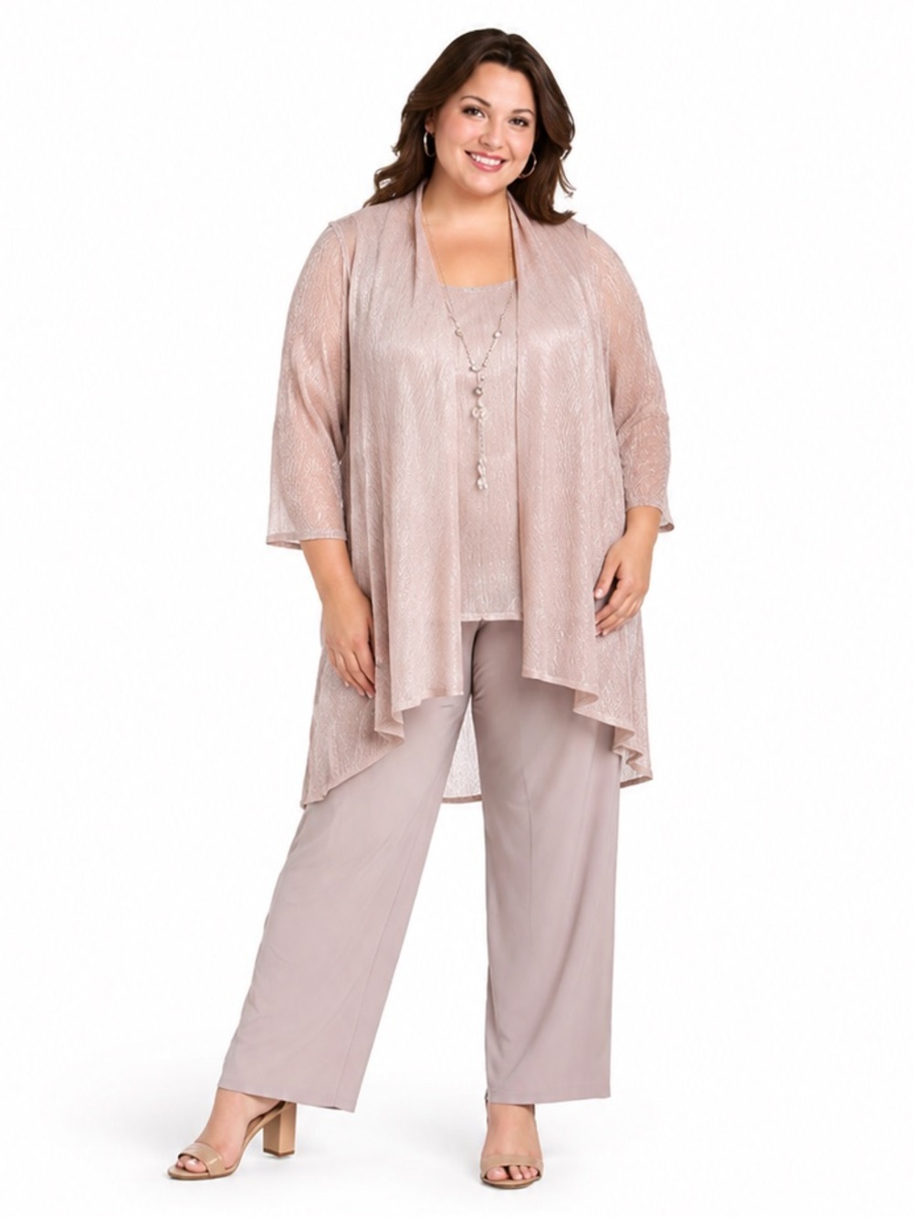 R&M Richards 3-piece Glittery Tank Top Cardigan & Flowy Pants Set Plus Size 16W